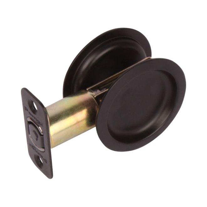 Pamex PF2930 Passage Round Sliding Door Lock with 2-3/8" Backset Standard Matte Black Finish.