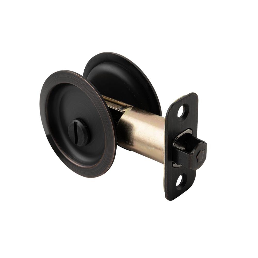 Pamex PF2D10 Privacy Round Sliding Door Lock with 2-3/8" Backset Standard Venetian Bronze Finish.