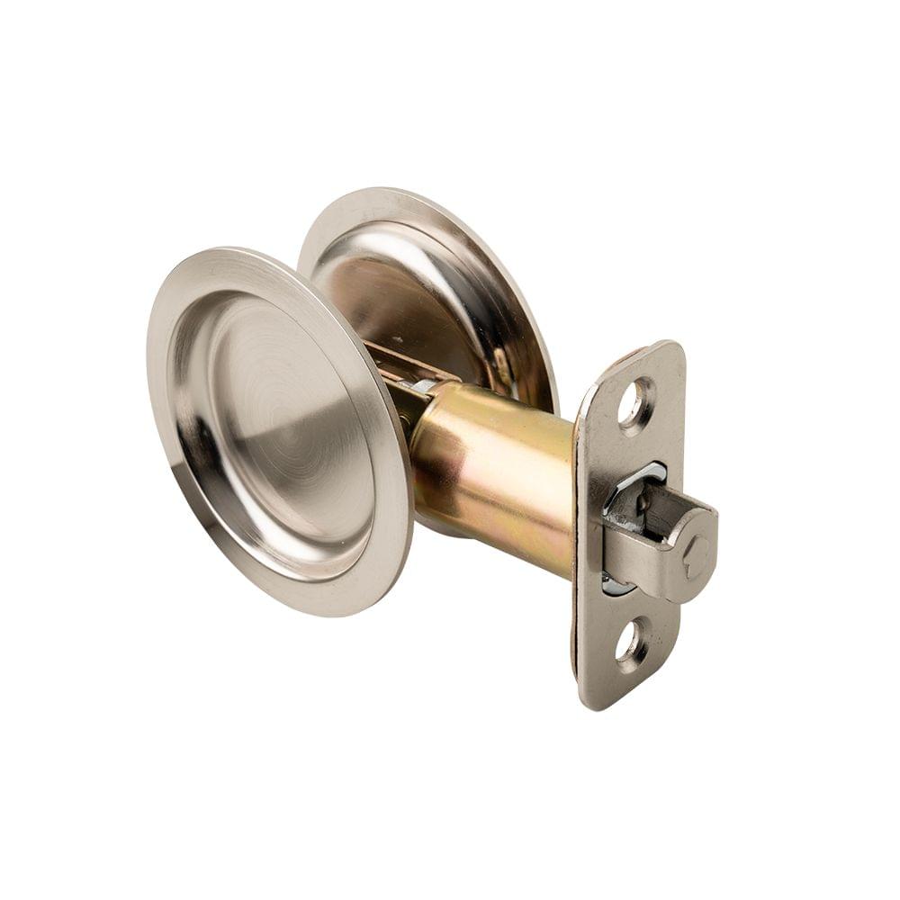 Pamex PF2P30 Passage Round Sliding Door Lock with 2-3/8" Backset Standard Satin Nickel Finish.