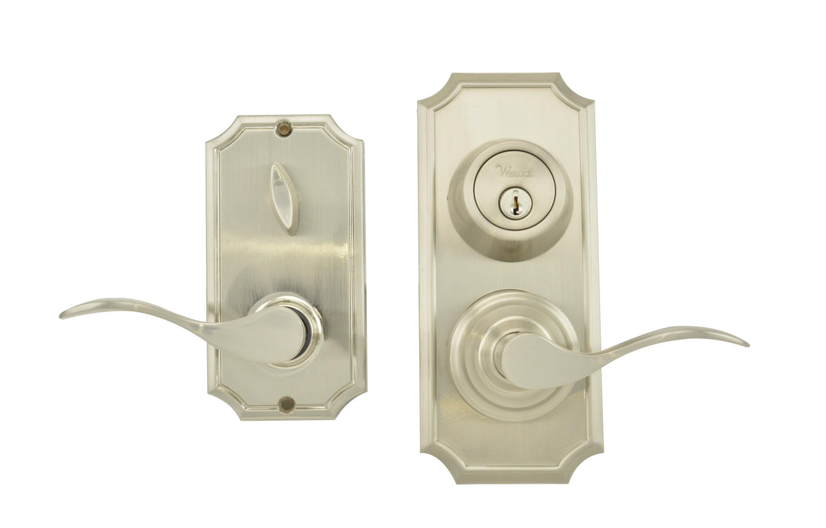 Weslock R1501UNUNSL2D Unigard UL Rated Right Hand Bordeau on Premiere Interconnected Lock with 2-3/8" Latch and Round Corner Strikes Satin Nickel Finish.