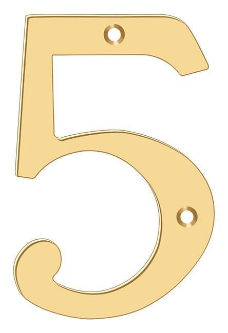 Deltana RN4-5 4" Numbers; Solid Brass; Lifetime Brass Finish.