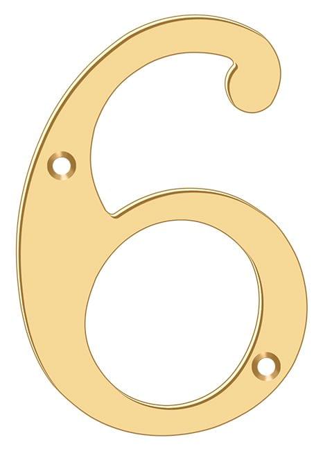 Deltana RN4-6 4" Numbers; Solid Brass; Lifetime Brass Finish.