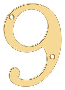 Deltana RN4-9 4" Numbers; Solid Brass; Lifetime Brass Finish.