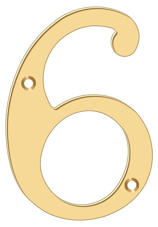 Deltana RN6-6 6" Numbers; Solid Brass; Lifetime Brass Finish.