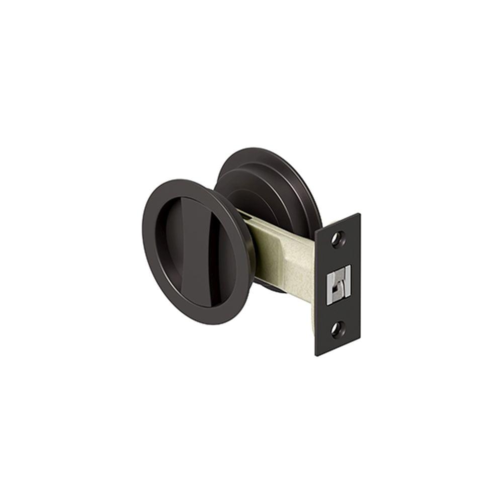 Deltana SDRP218U10B 2-1/8" Round Sliding Door Passage Lock Oil Rubbed Bronze Finish.