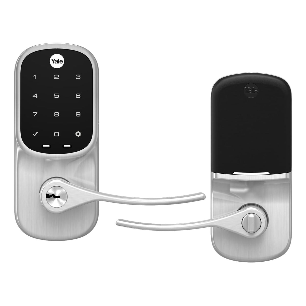 Yale YRL226NR619 Standalone Assure Lever Touchscreen Keyed Entry Lock with Kwikset Keyway Satin Nickel Finish.