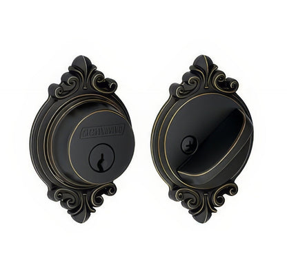 Schlage B60BRK Single Cylinder Deadbolt with Brookshire Rose.