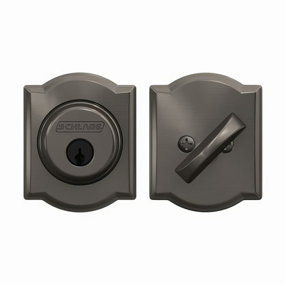 Schlage B60CAM Single Cylinder Deadbolt with Camelot Rose.