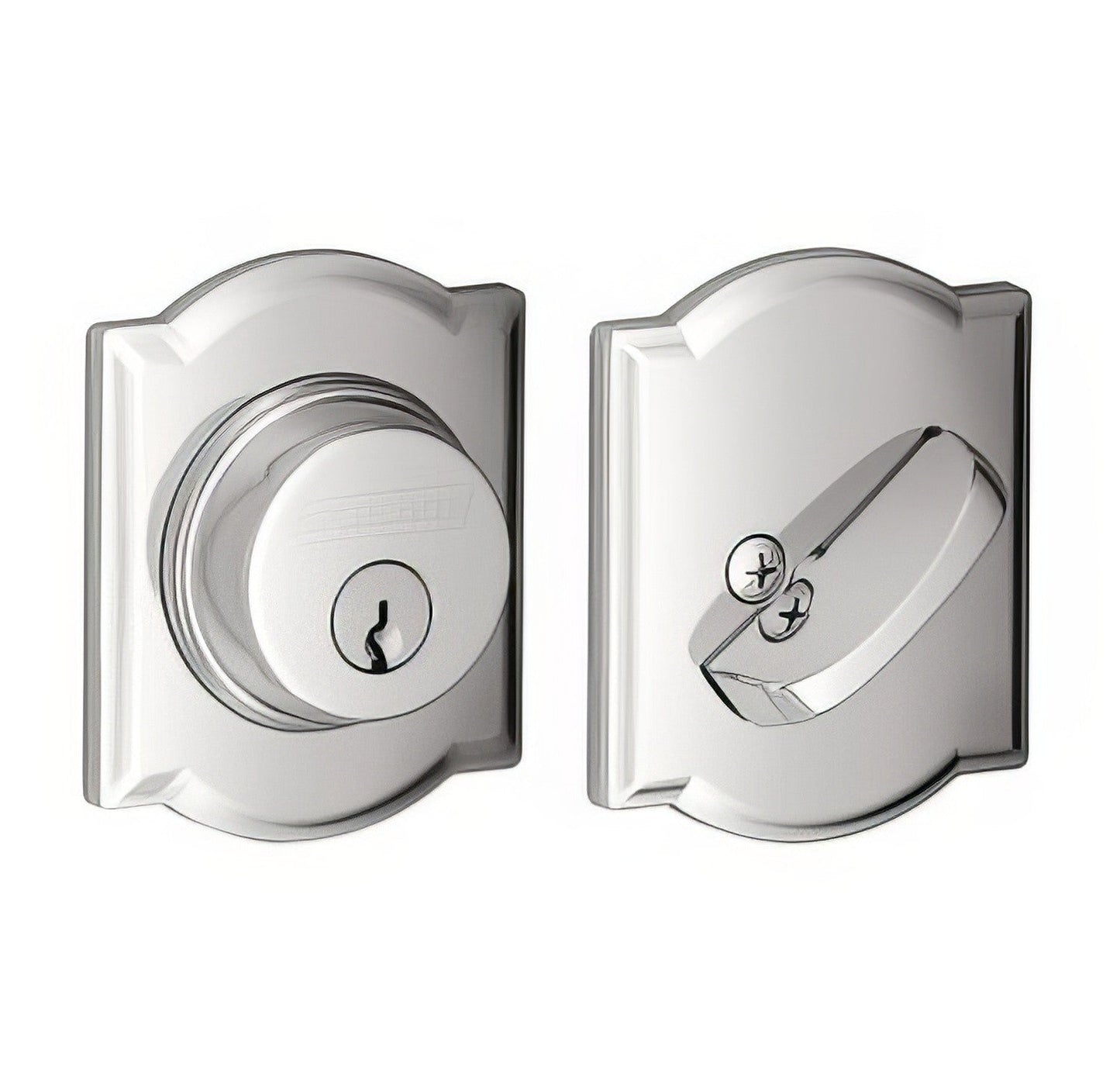 Schlage B60CAM Single Cylinder Deadbolt with Camelot Rose.