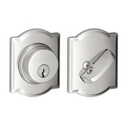 Schlage B60CAM Single Cylinder Deadbolt with Camelot Rose.