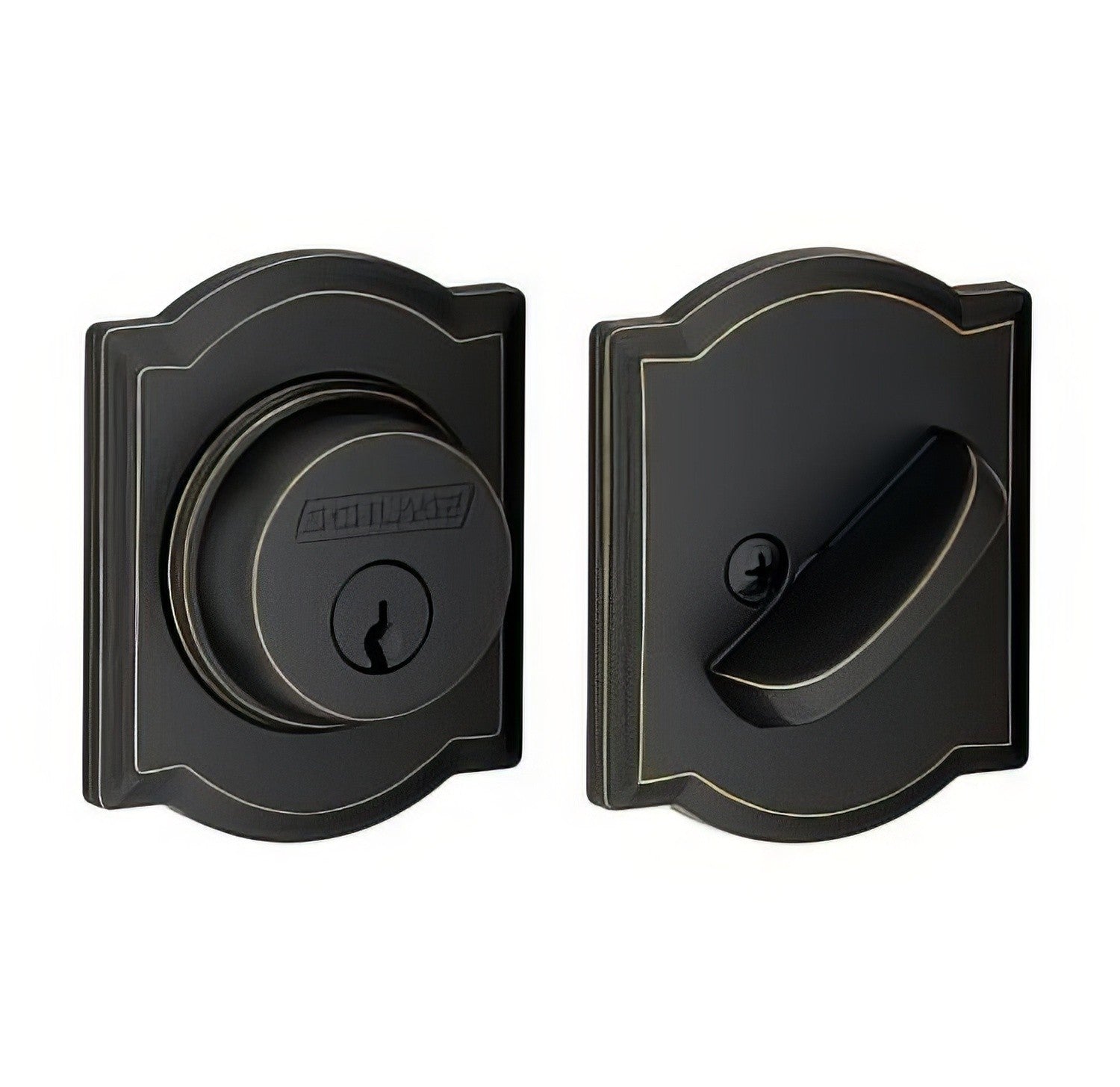 Schlage B60CAM Single Cylinder Deadbolt with Camelot Rose.
