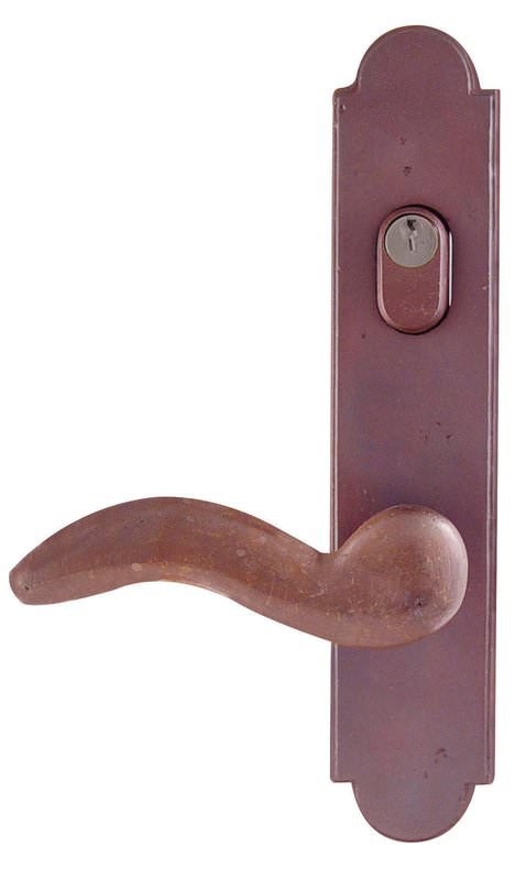 Emtek 2" x 10" Keyed Entry Multi Point Trim with 3-5/8" Center and Sandcast Bronze Arched Style Plate.