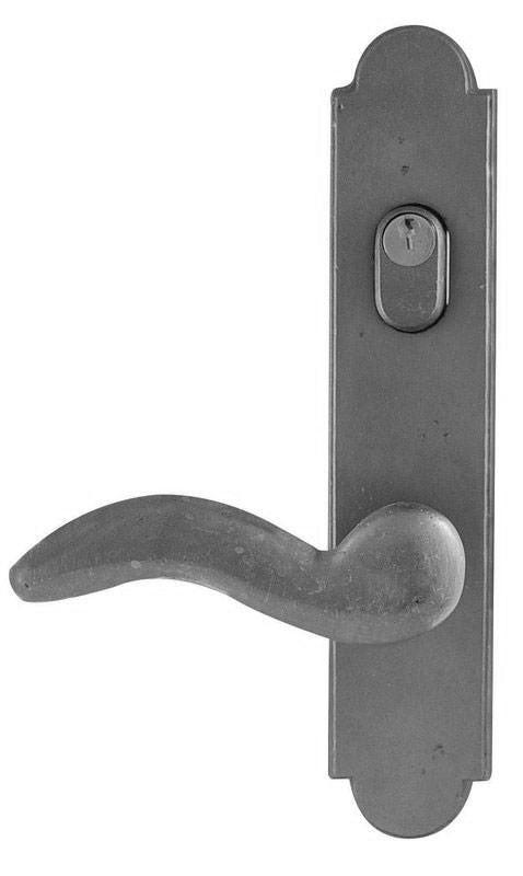 Emtek 2" x 10" Keyed Entry Multi Point Trim with 3-5/8" Center and Sandcast Bronze Arched Style Plate