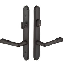 Emtek 2" x 10" Keyed Entry Multi Point Trim with 3-5/8" Center and Sandcast Bronze Arched Style Plate.