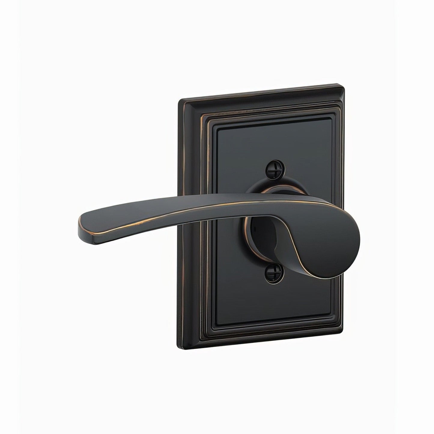 Schlage F170MER716ADDLH Merano with Addison Rose Left Hand Dummy Door Lever Aged Bronze.