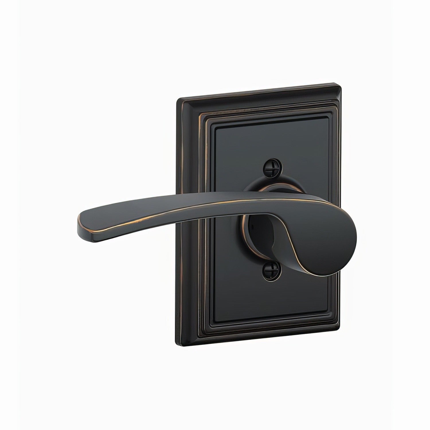 Schlage F170MER716ADDLH Merano with Addison Rose Left Hand Dummy Door Lever Aged Bronze.