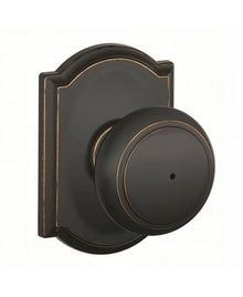 Schlage F40AND716CAM Andover with Camelot Rose Privacy Door Knob Aged Bronze