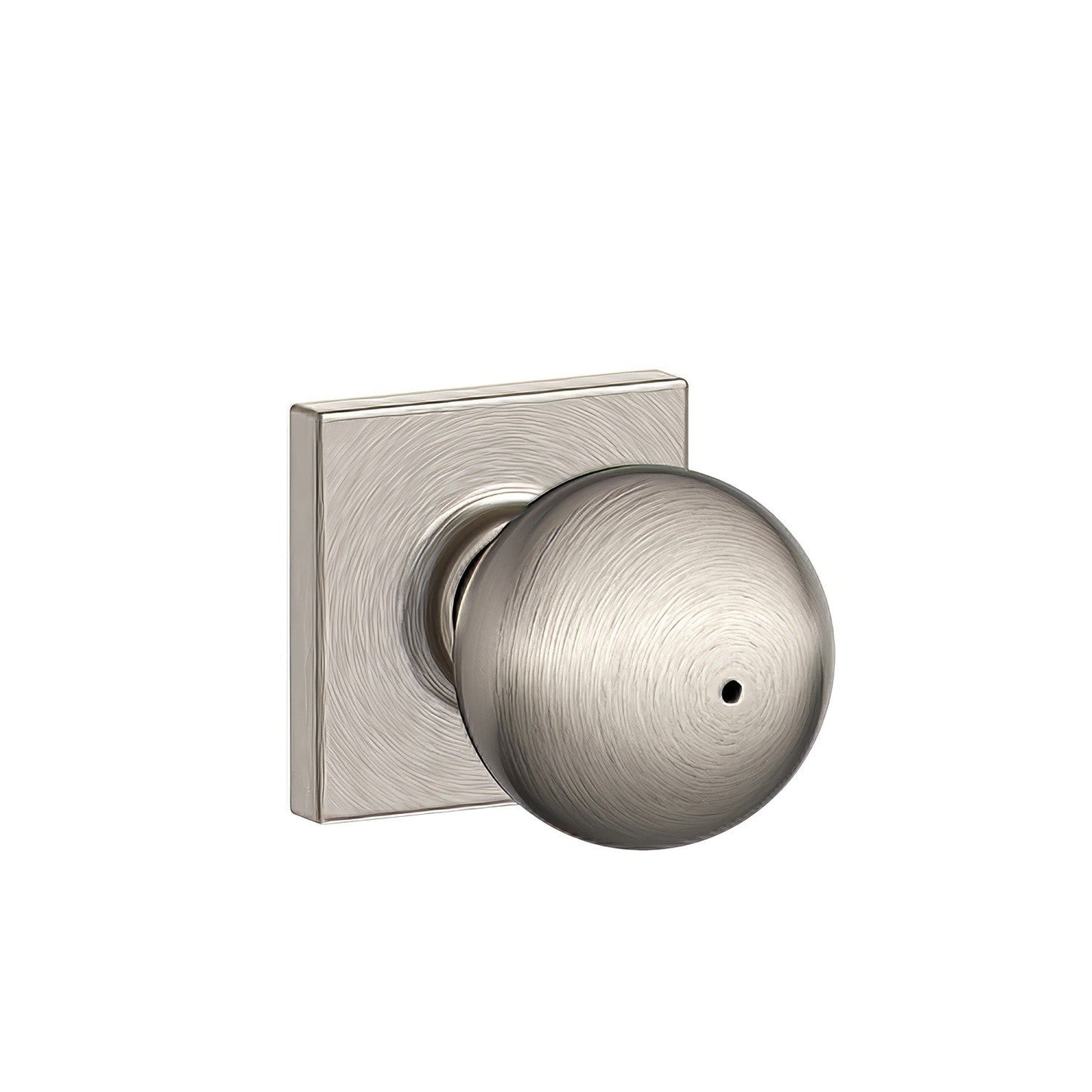 Schlage F40ORB619COL Orbit with Collins Rose Privacy Door Knob Satin Nickel.