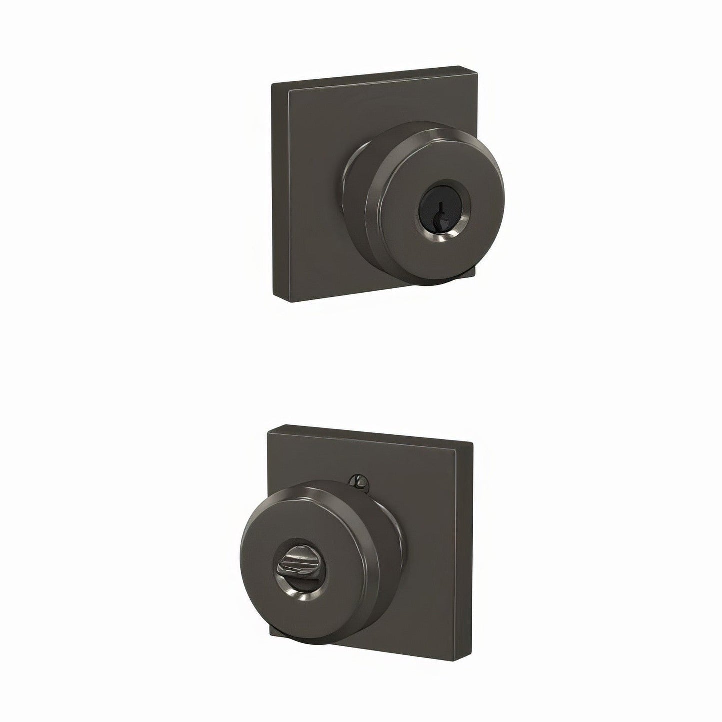 Schlage F51A-BWE-COL Bowery Knob with Collins Rose Keyed Entry Lock.