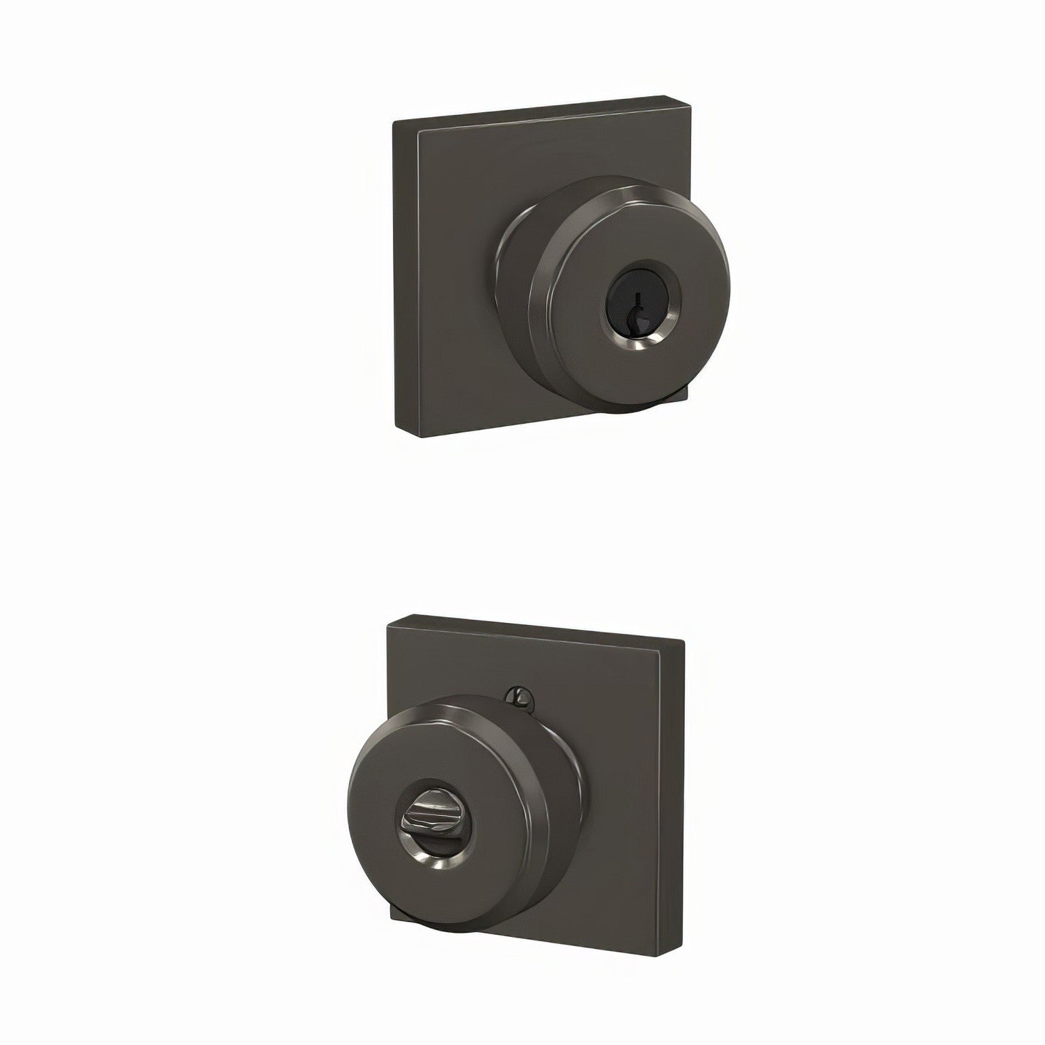 Schlage F51A-BWE-COL Bowery Knob with Collins Rose Keyed Entry Lock.