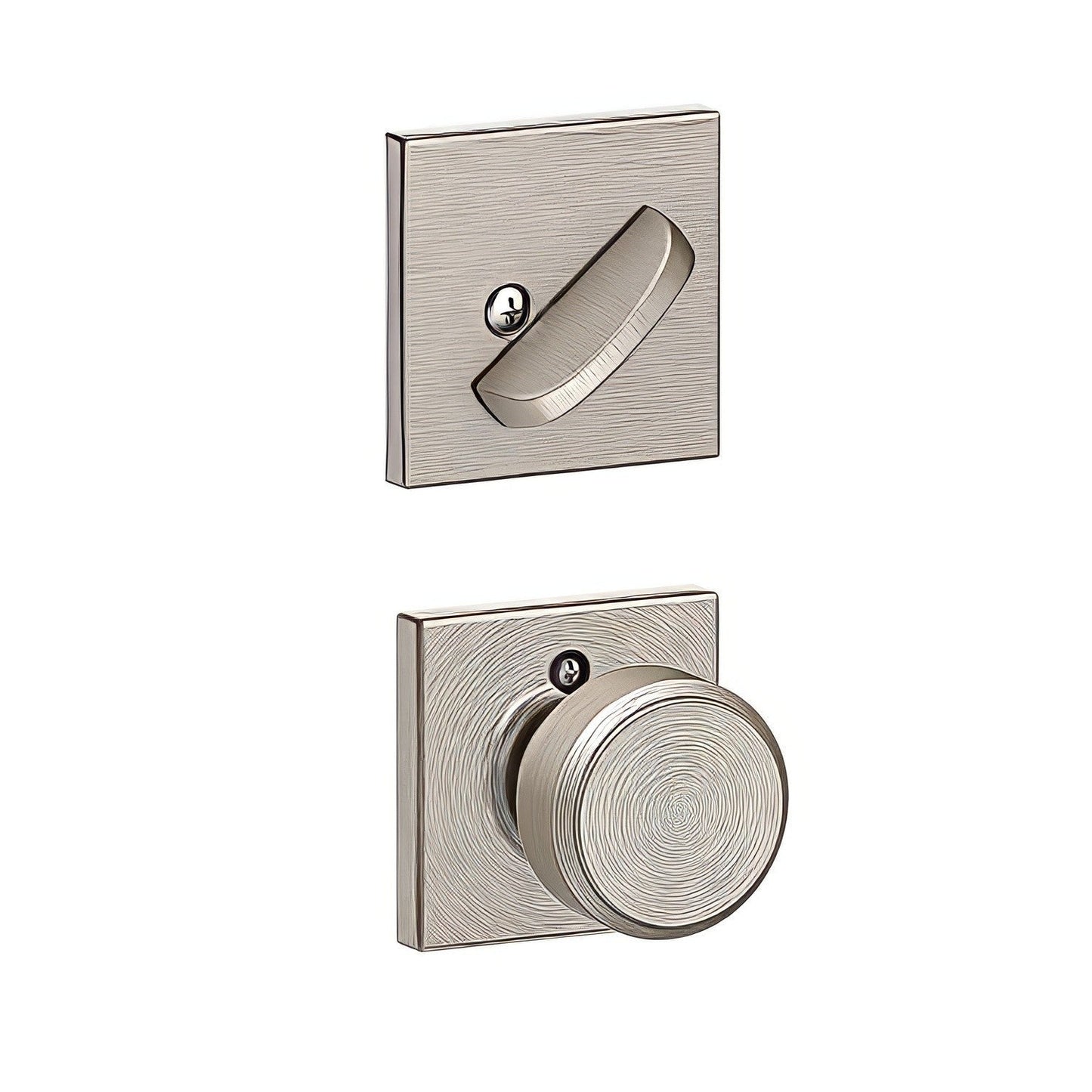 Schlage F59BWE619COL Bowery Knob with Collins Rose Interior Active Handleset Trim Satin Nickel