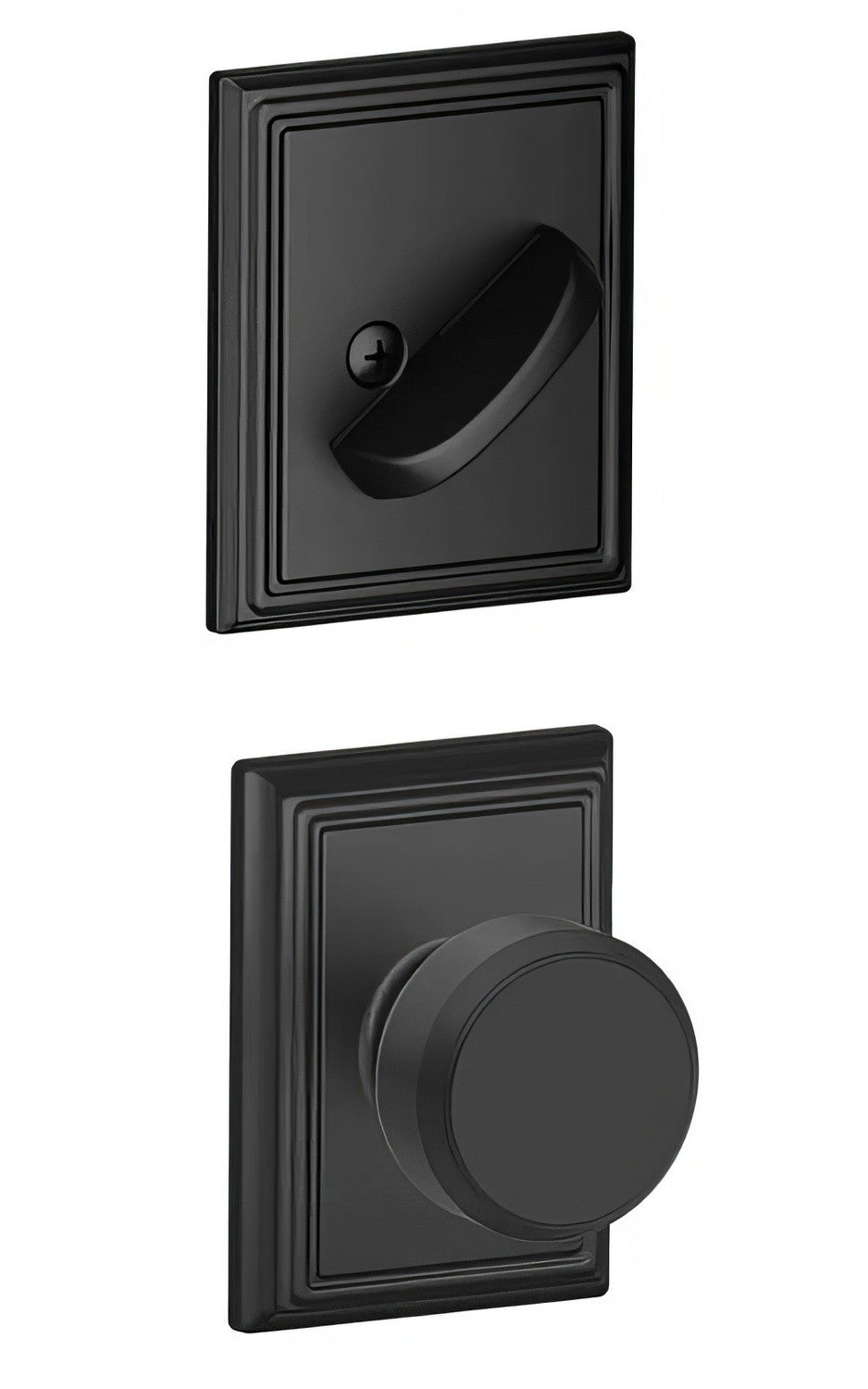 Schlage F59BWE622ADD Bowery Knob with Addison Rose Interior Active Trim Matte Black