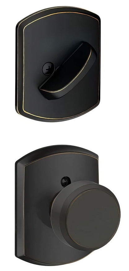 Schlage F59BWE-GRW Bowery Knob with Greenwich Rose Interior Active Trim