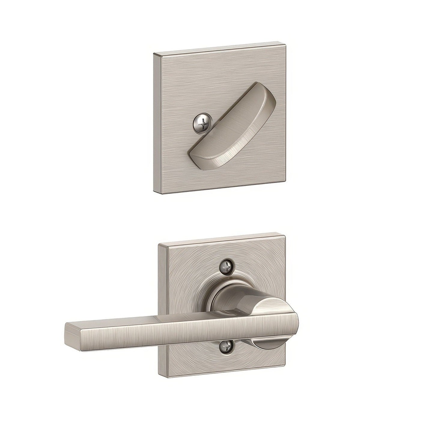 Schlage F59LAT619COL Latitude Lever with Collins Rose Interior Active Handleset Trim Satin Nickel