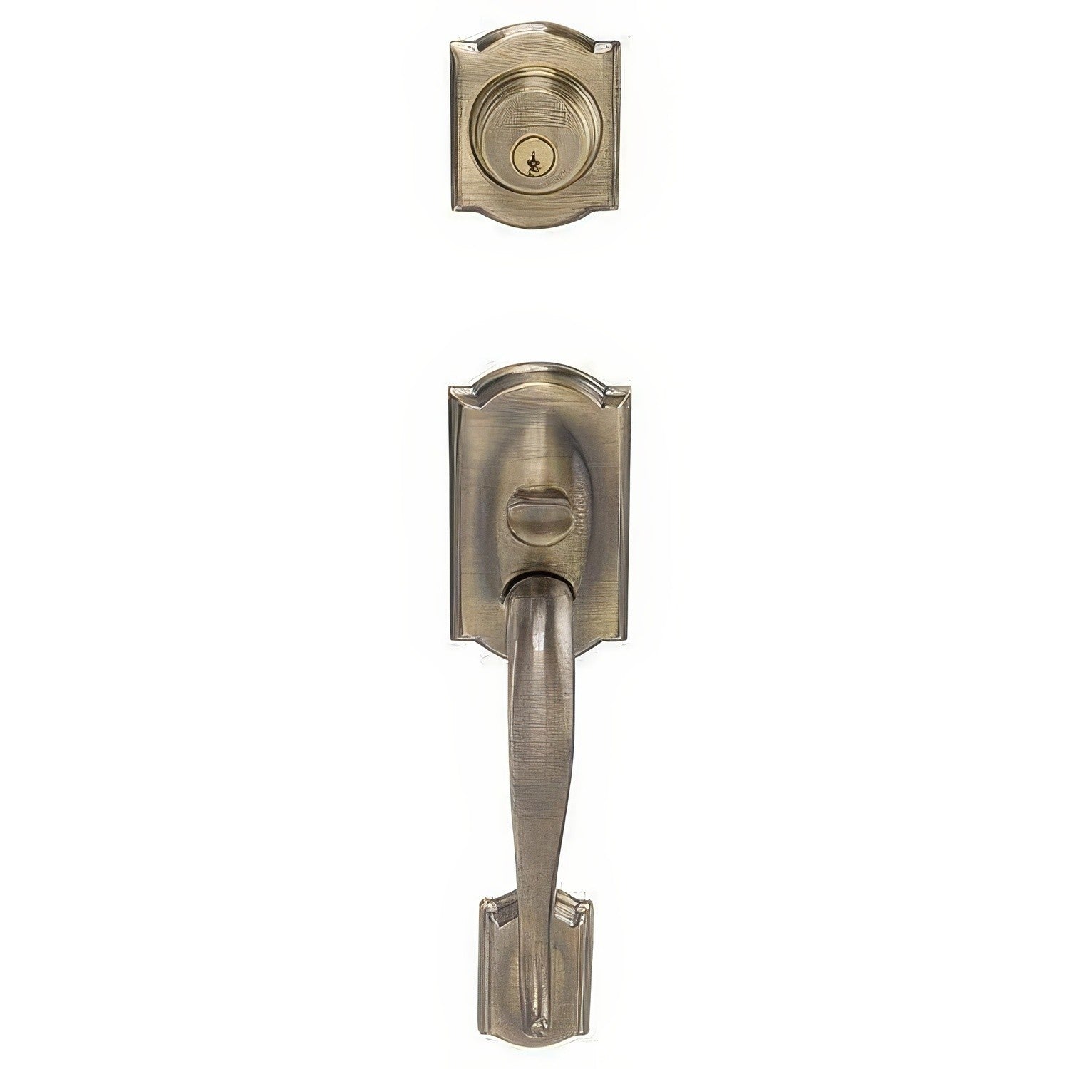 Schlage F62-CAM-BEL F-Series Camelot Double Cylinder Handleset with Bell Interior Knob
