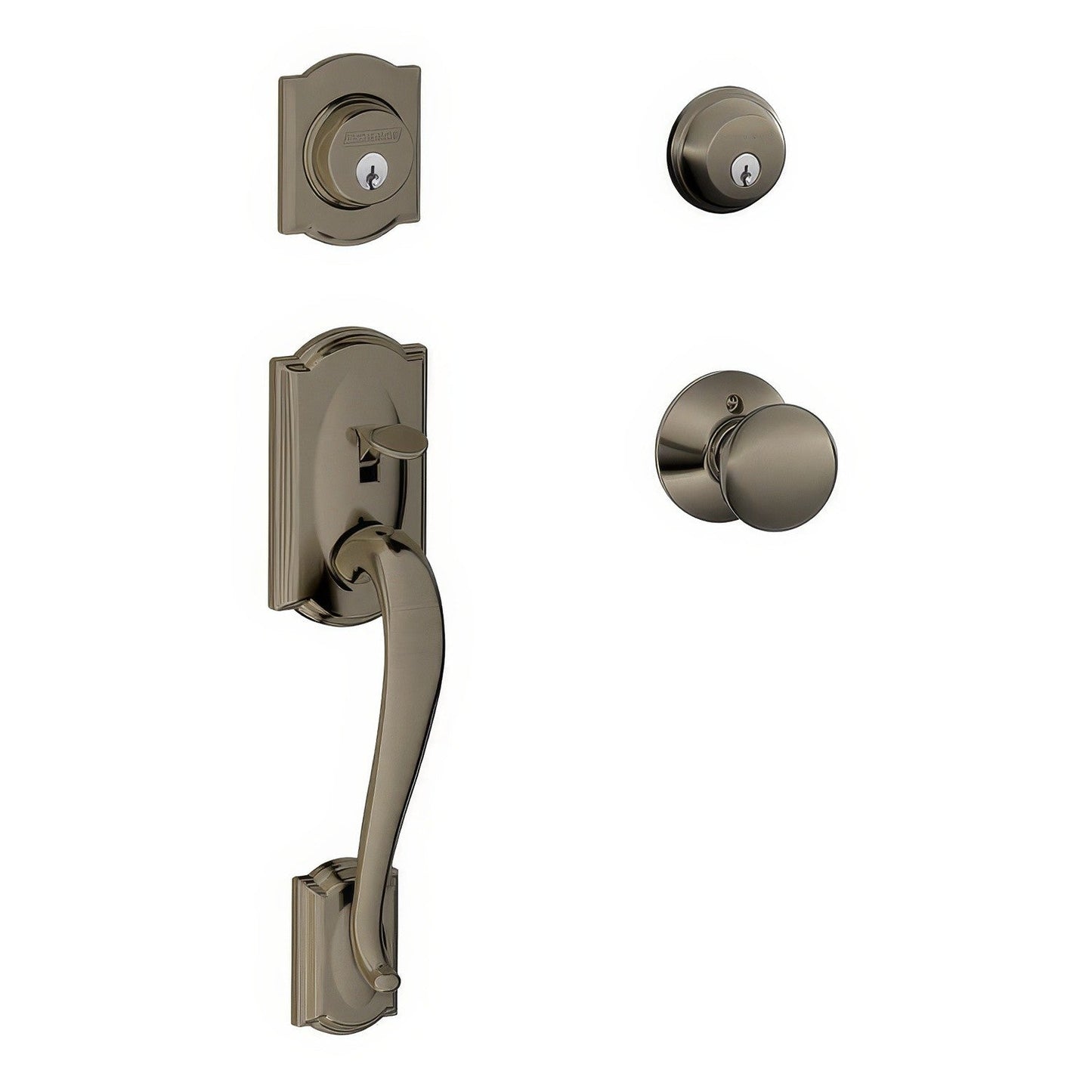 Schlage F62-CAM-PLY F-Series Double Cylinder Handleset with Plymouth Interior Knob