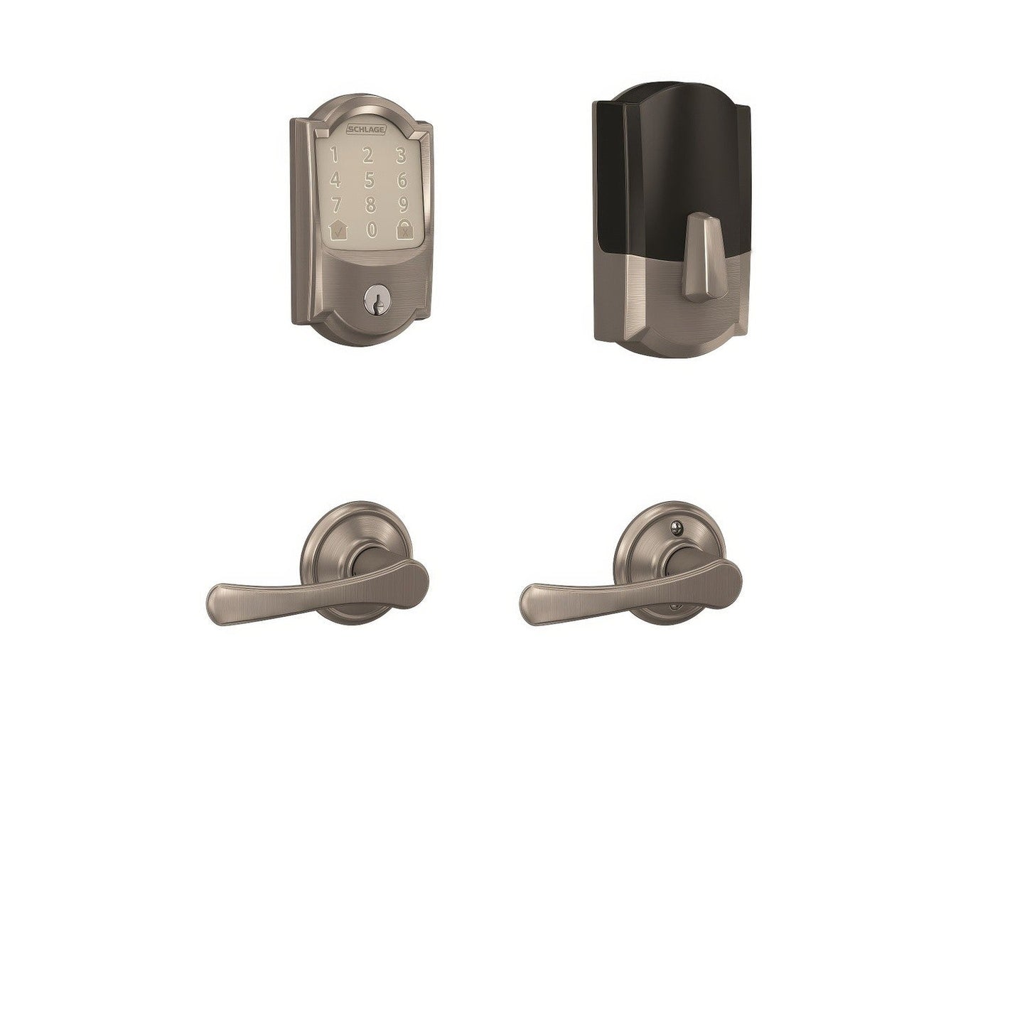 Schlage FBE489WBCCAM-VLA Camelot Encode Smart Wifi Touchscreen Deadbolt with Avila Lever Passage Lock Combo Pack
