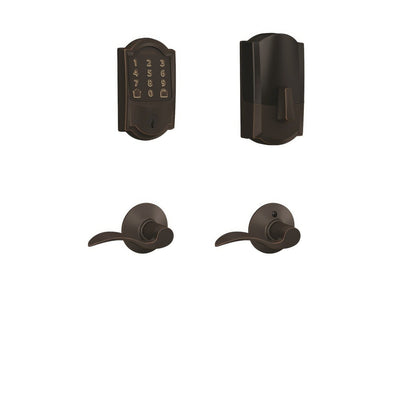 Schlage FBE489WBCCAM-ACC Camelot Encode Smart Wifi Touchscreen Deadbolt with Accent Lever Passage Lock Combo Pack