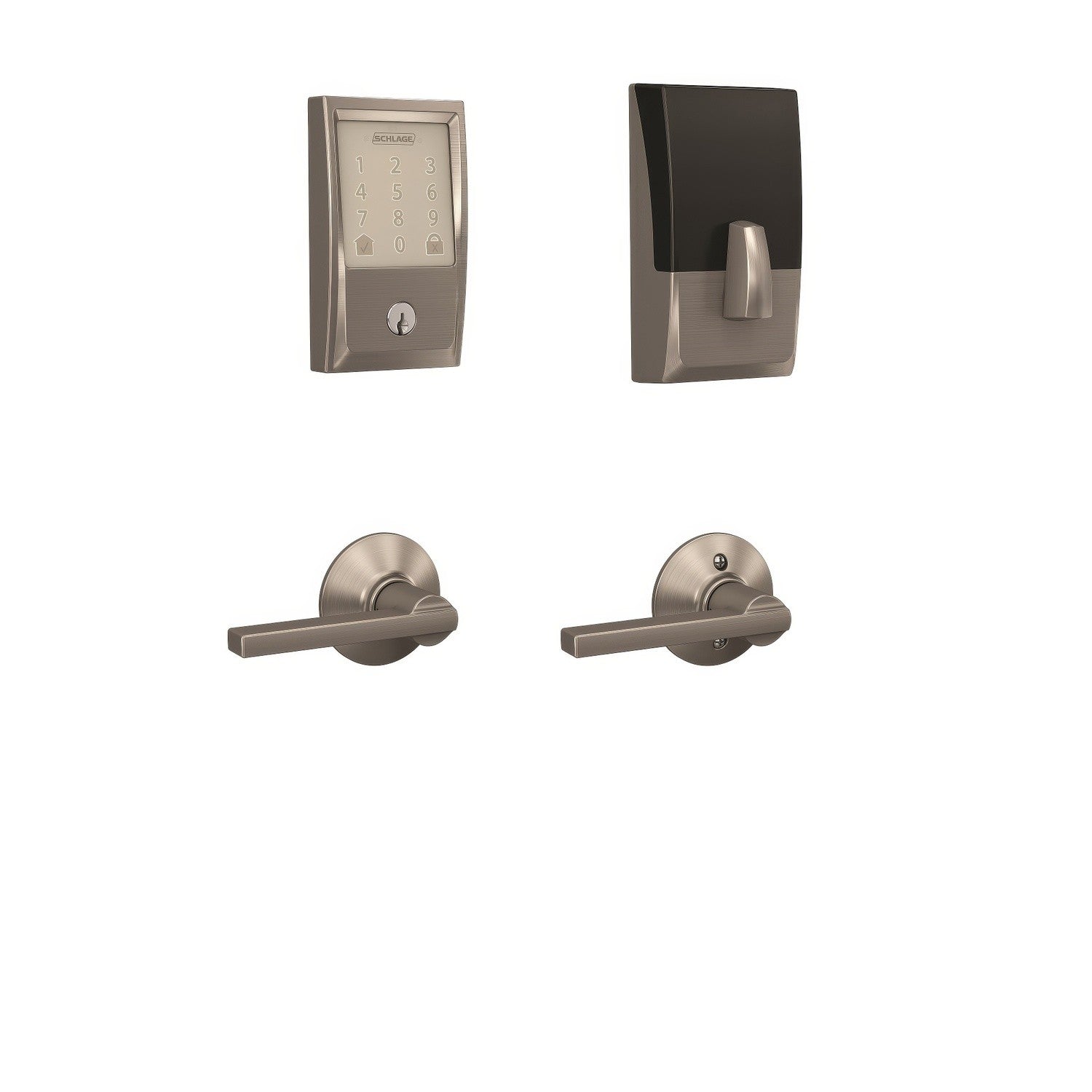 Schlage FBE489WBCCEN-LAT Century Encode Smart Wifi Touchscreen Deadbolt with Latitude Lever Passage Lock Combo Pack
