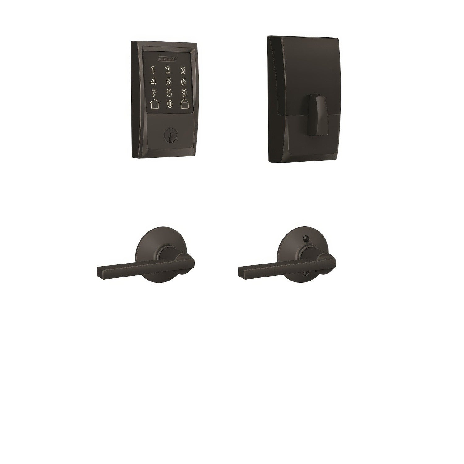 Schlage FBE489WBCCEN-LAT Century Encode Smart Wifi Touchscreen Deadbolt with Latitude Lever Passage Lock Combo Pack