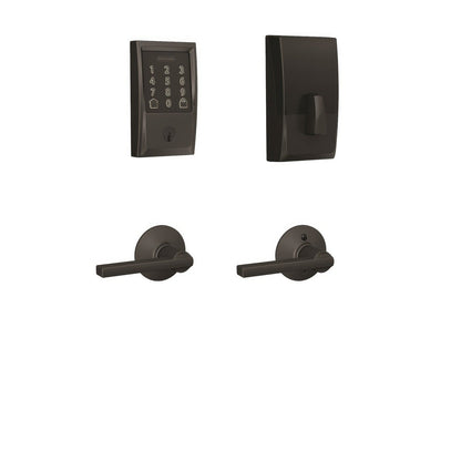 Schlage FBE489WBCCEN-LAT Century Encode Smart Wifi Touchscreen Deadbolt with Latitude Lever Passage Lock Combo Pack