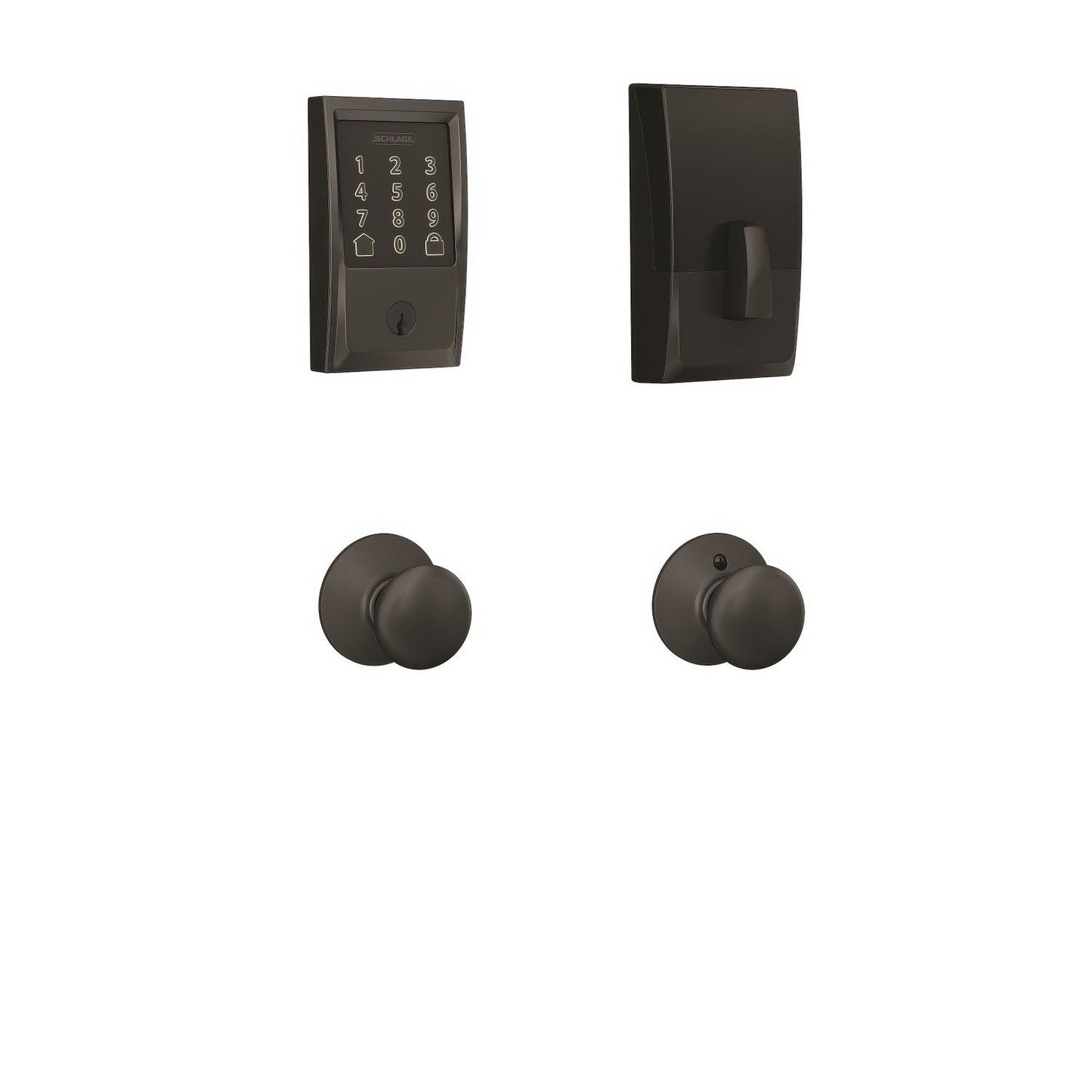 Schlage FBE489WBCCEN622PLY Century Encode Smart Wifi Touchscreen Deadbolt with Plymouth Knob Passage Lock Combo Pack Matte Black