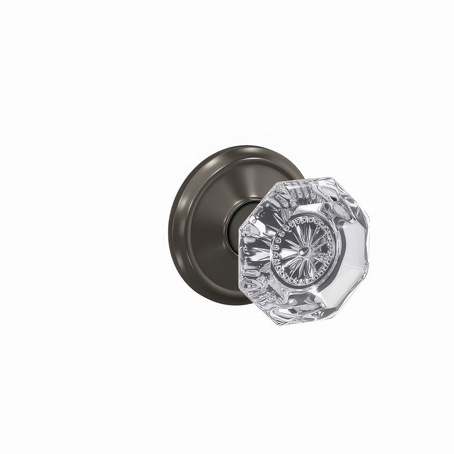 Schlage FC172ALX-ALD Alexandria Glass Knob with Alden Rose Non Turning Double Dummy Pair.
