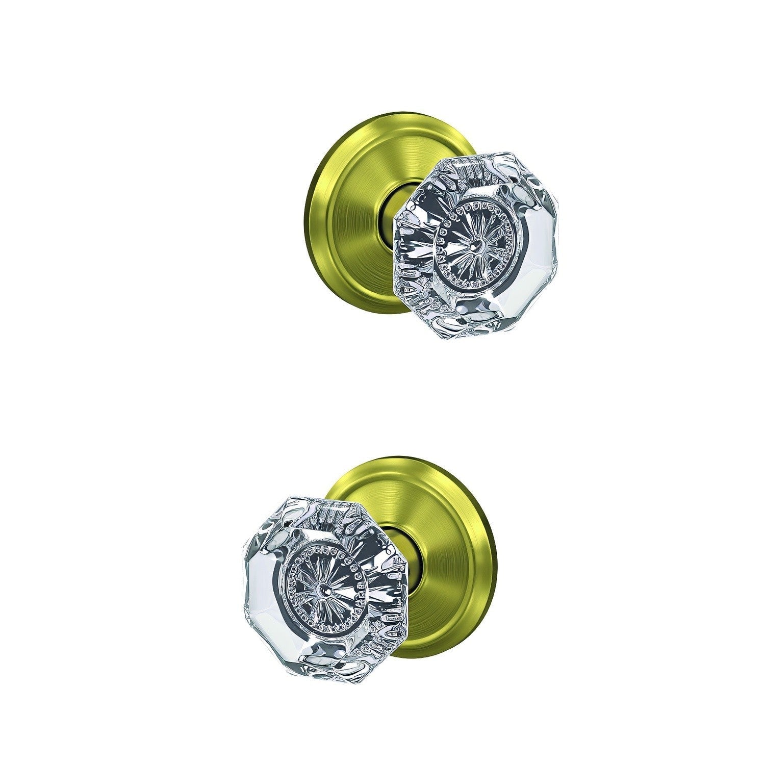 Schlage FC172ALX-ALD Alexandria Glass Knob with Alden Rose Non Turning Double Dummy Pair.