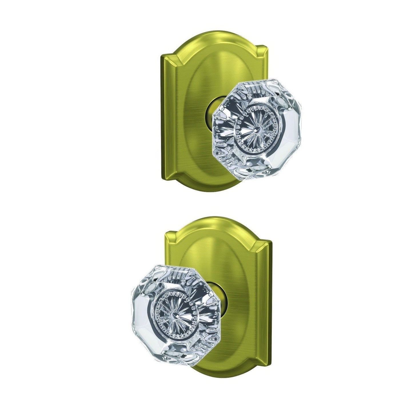 Schlage FC172ALX-CAM Alexandria Glass Knob with Camelot Rose Non Turning Double Dummy Pair.