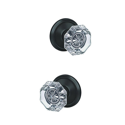 Schlage FC172ALX-ALD Alexandria Glass Knob with Alden Rose Non Turning Double Dummy Pair.