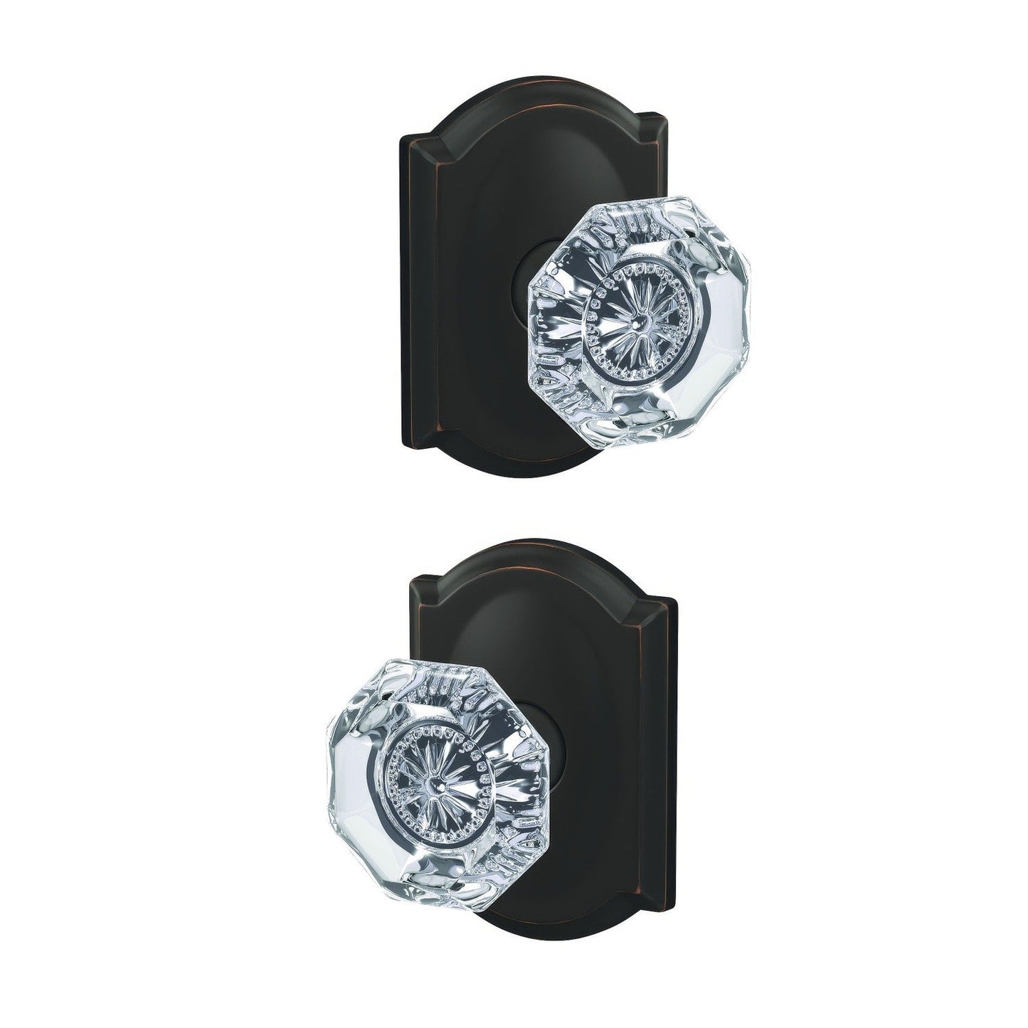 Schlage FC172ALX-CAM Alexandria Glass Knob with Camelot Rose Non Turning Double Dummy Pair.