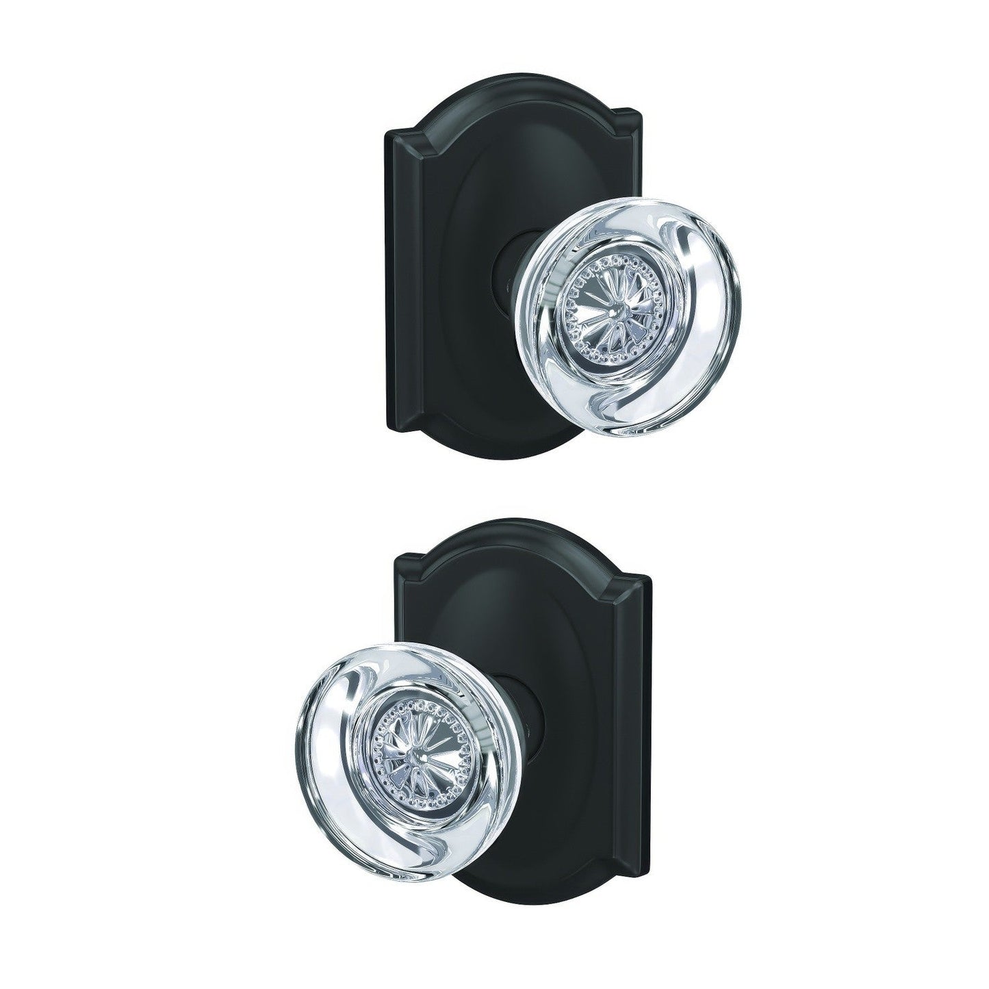 Schlage FC172HOB-CAM Hobson with Camelot Rose Pair of Dummy Door Knobs.