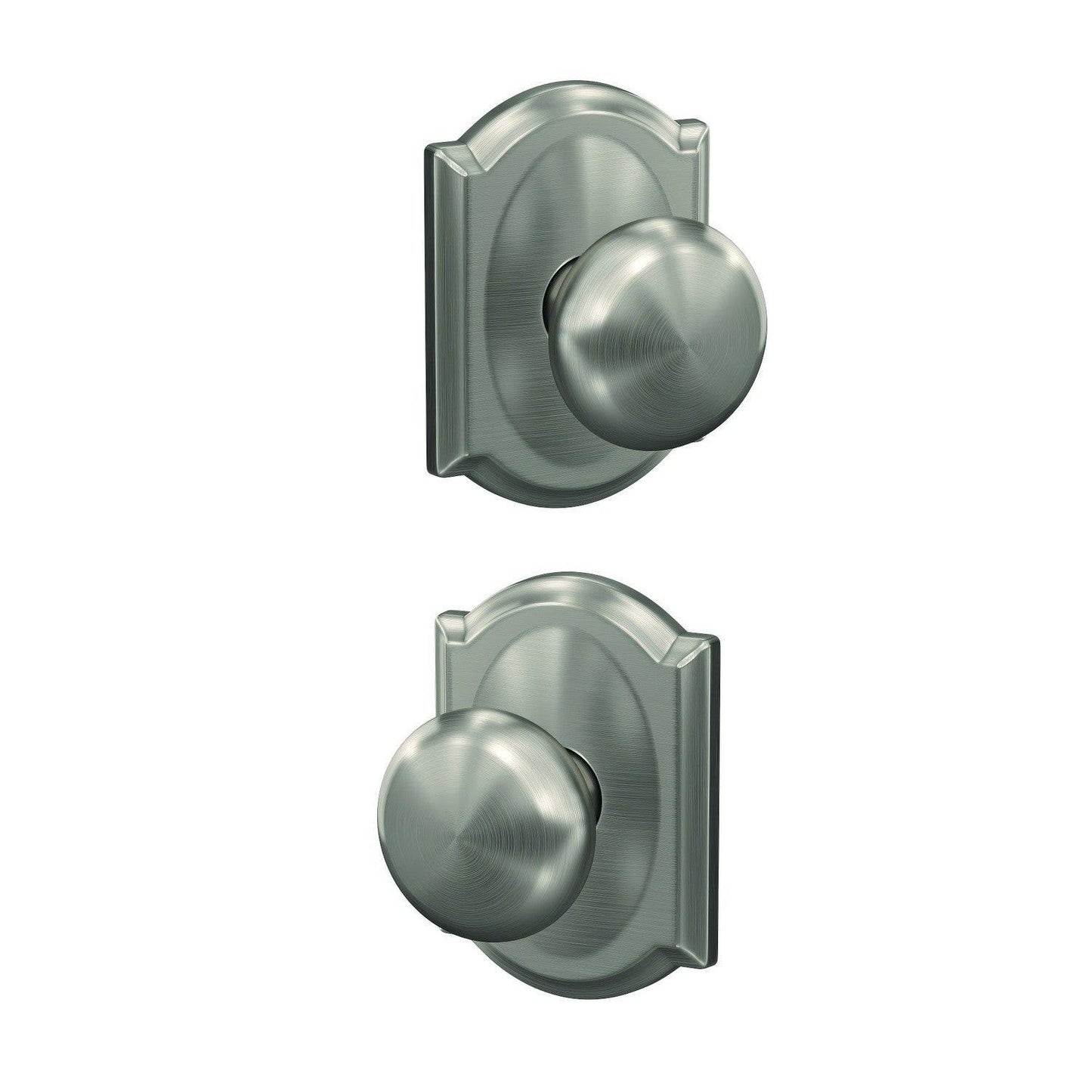 Schlage FC172PLY-CAM Plymouth with Camelot Rose Pair of Dummy Door Knobs
