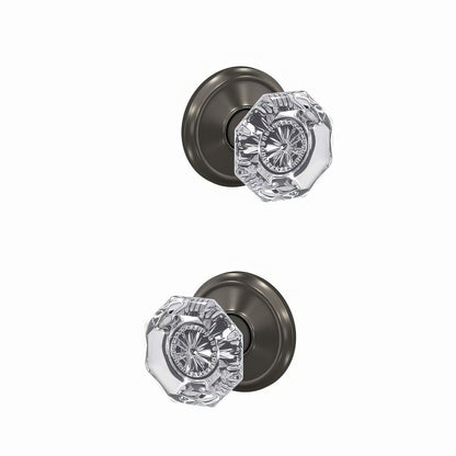 Schlage FC21ALX-ALD Alexandria Glass Knob with Alden Rose Passage & Privacy Door Knob