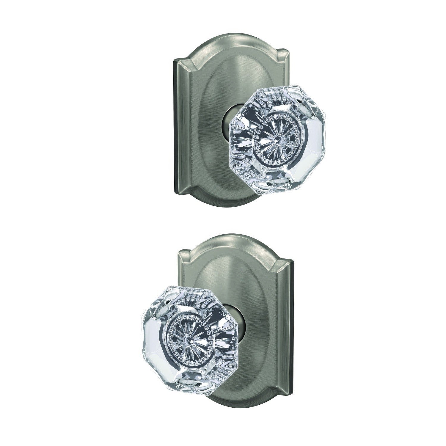 Schlage FC21ALX-CAM Alexandria Glass Knob with Camelot Rose Passage & Privacy Door Knob.