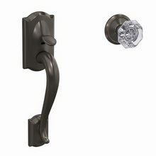 Schlage FC285CAM530ALXALD Camelot with Alexandria Glass Knob with Alden Rose Bottom Half Handleset Black Stainless