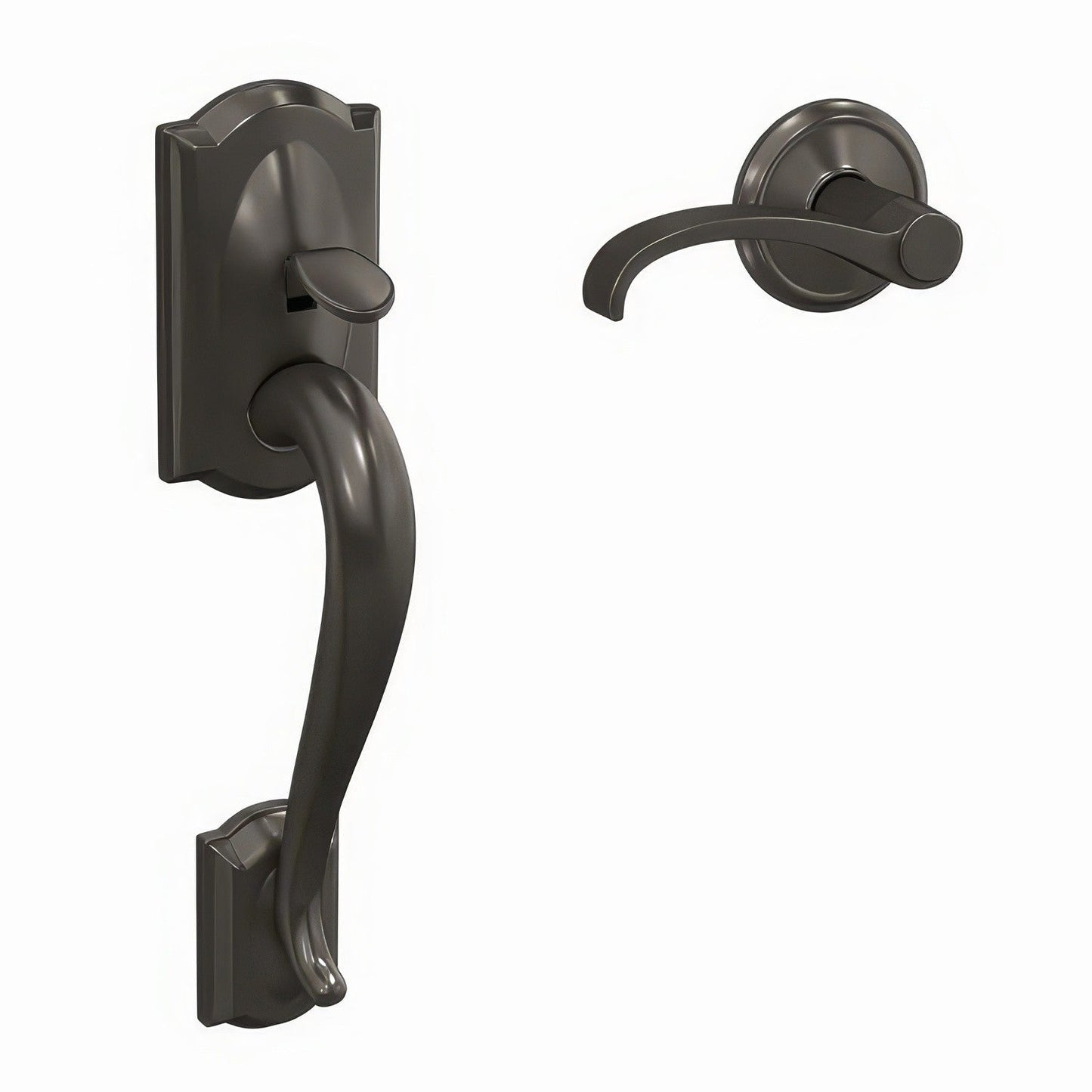 Schlage FC285CAM530WITALD Camelot with Whitney Lever with Alden Rose Bottom Half Handleset Black Stainless
