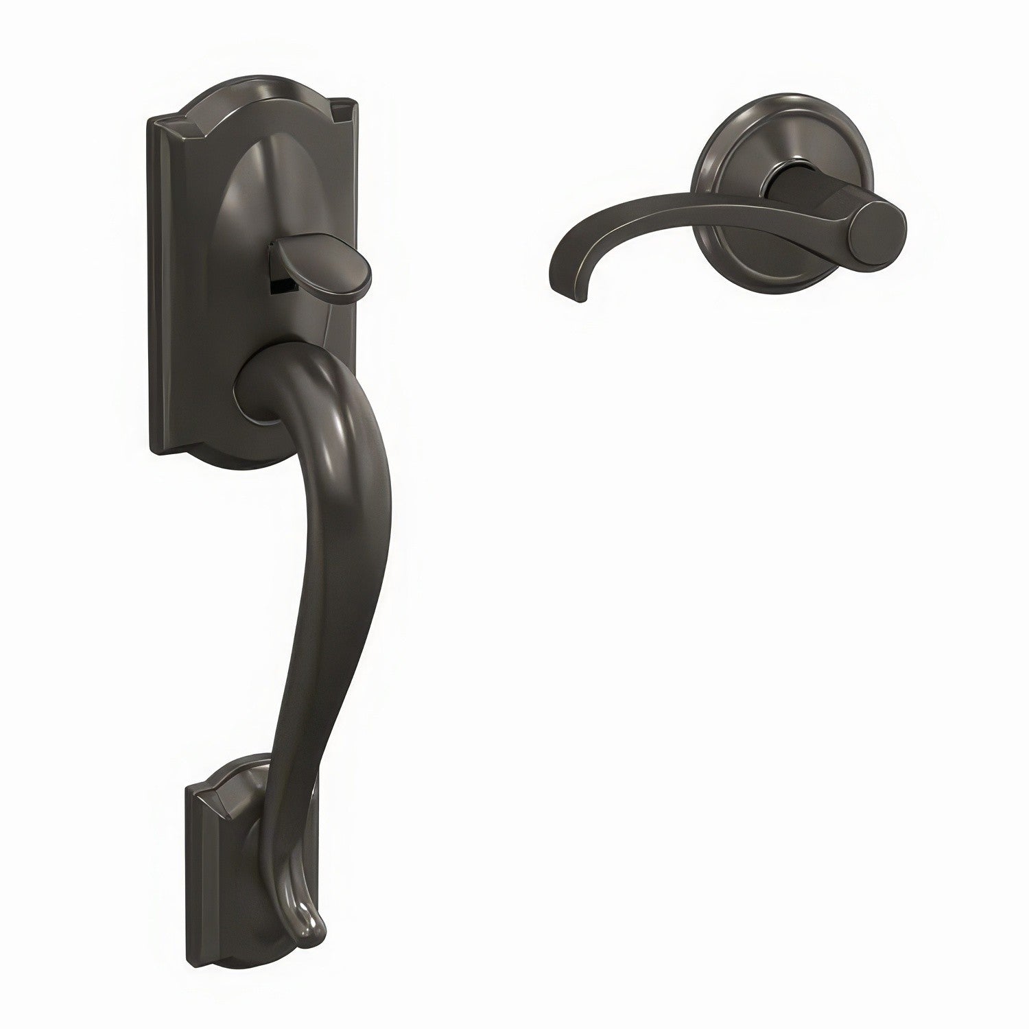 Schlage FC285CAM530WITALD Camelot with Whitney Lever with Alden Rose Bottom Half Handleset Black Stainless
