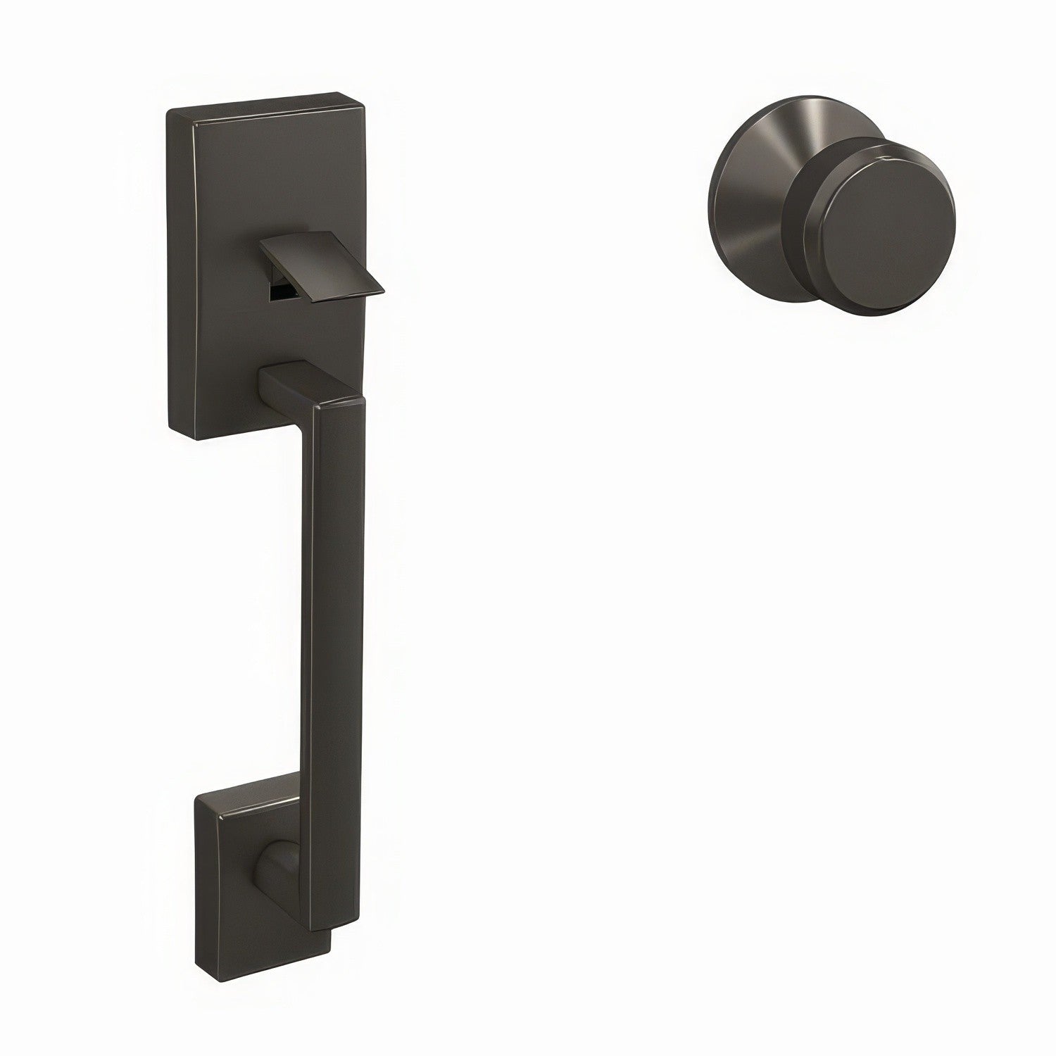 Schlage FC285CEN530BWEKIN Century with Bowery Knob with Kinsler Rose Bottom Half Handleset Black Stainless