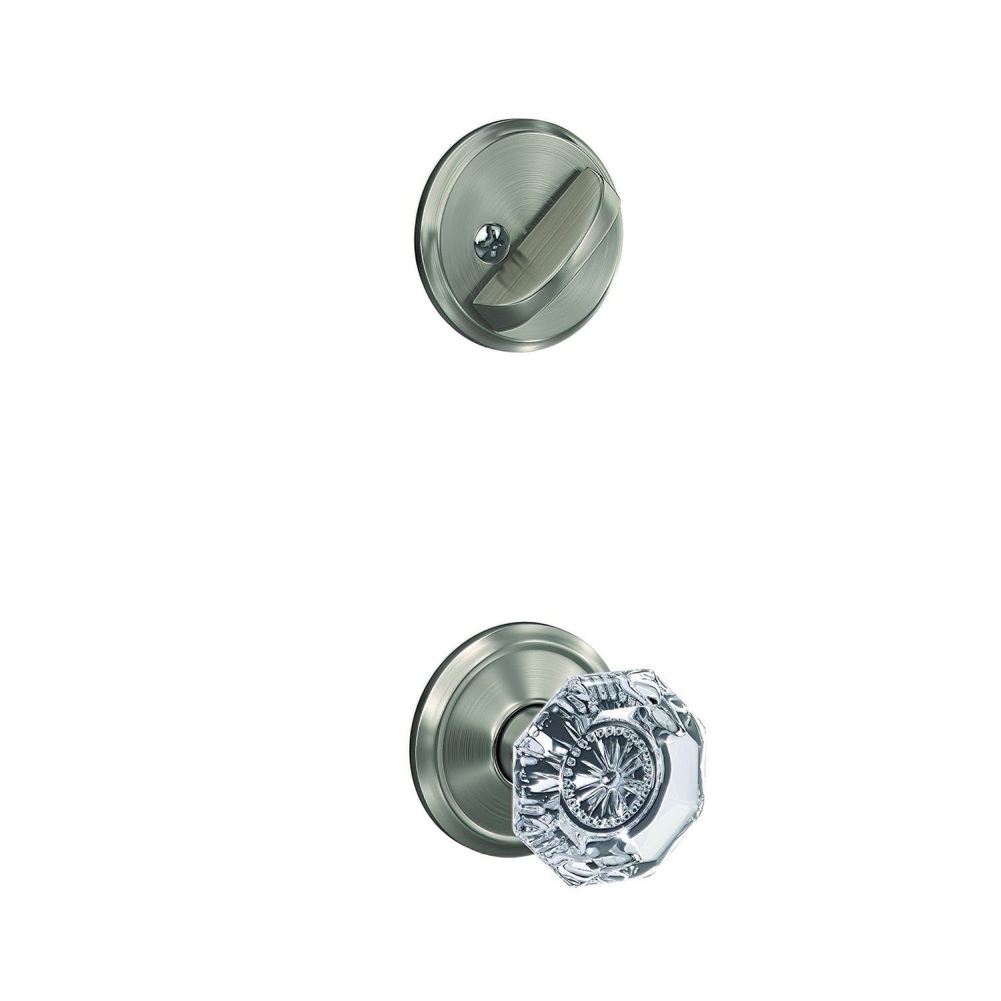 Schlage FC59ALX-ALD Alexandria Glass Knob with Alden Rose Interior Active Trim